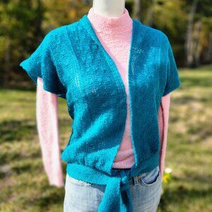 Authentic Vintage 60's teal turquoise knit crochet sweater vest